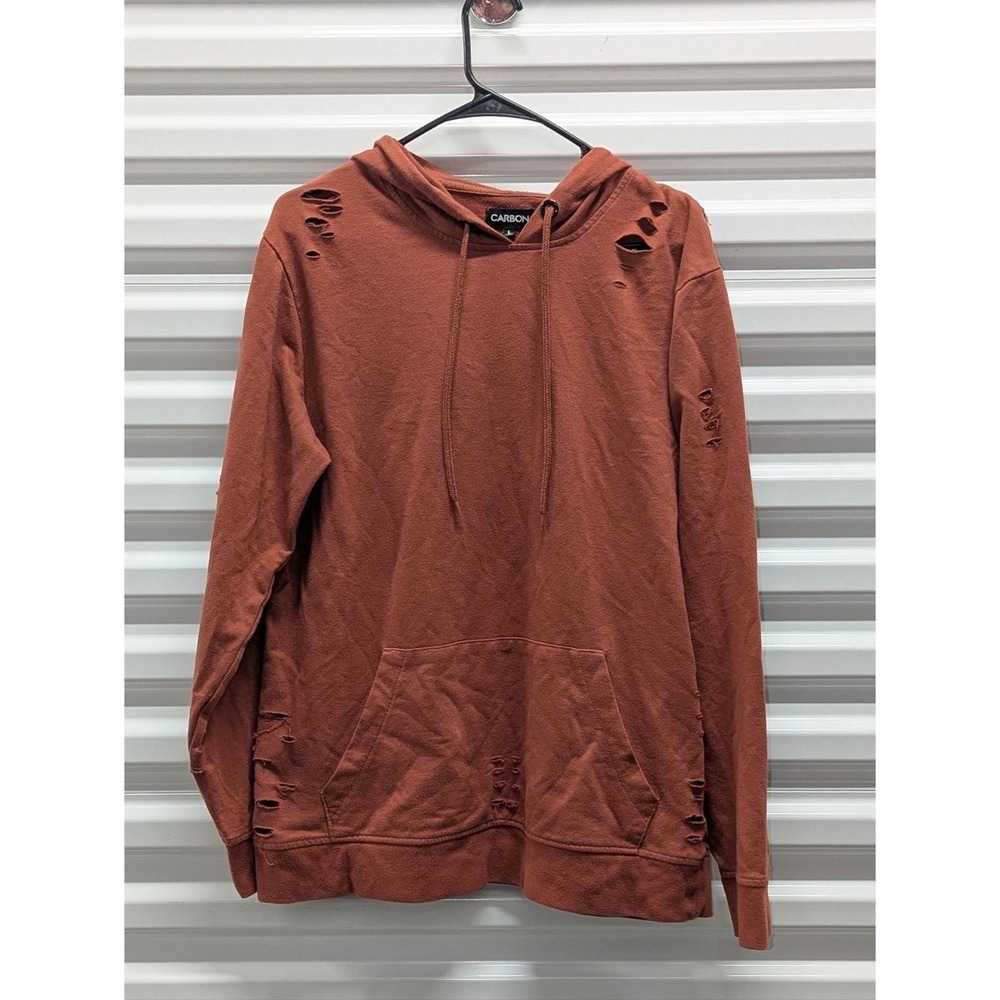 Y2K Grunge Carbon Distressed Burnt Orange Hoodie Pullover‎ Large Streetwear